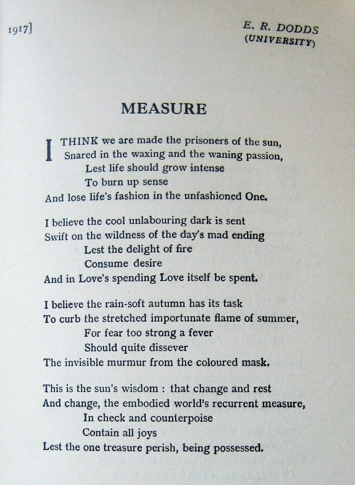 Doddsâ€™ poem â€˜Measureâ€™ published in Oxford Poetry 1917-1919.