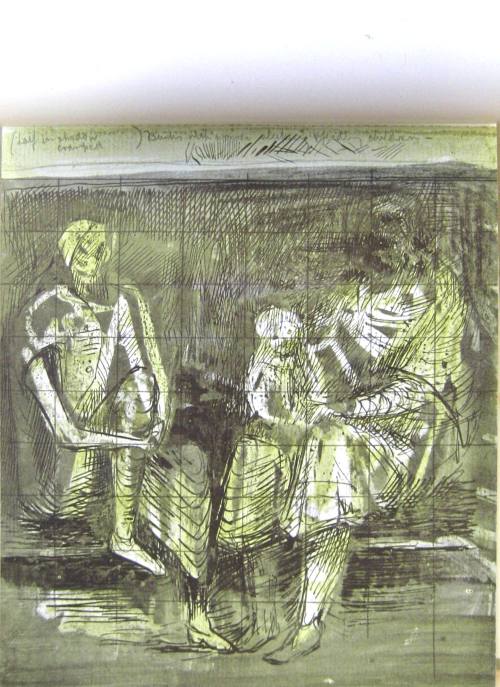 Drawing from Shelter Sketch Book by Henry Moore. Editions Poetry London : London. 1940.