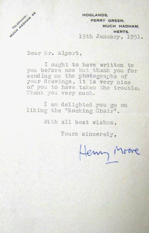 Letter from Henry Moore to Alport written on 15 January