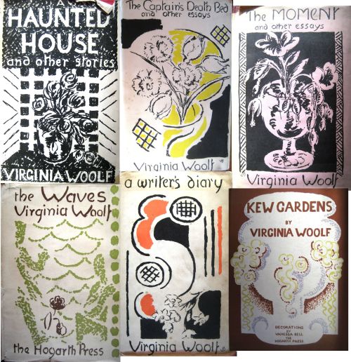 Montage of Vanessa Bell's cover designs for Virginia Woolf's texts